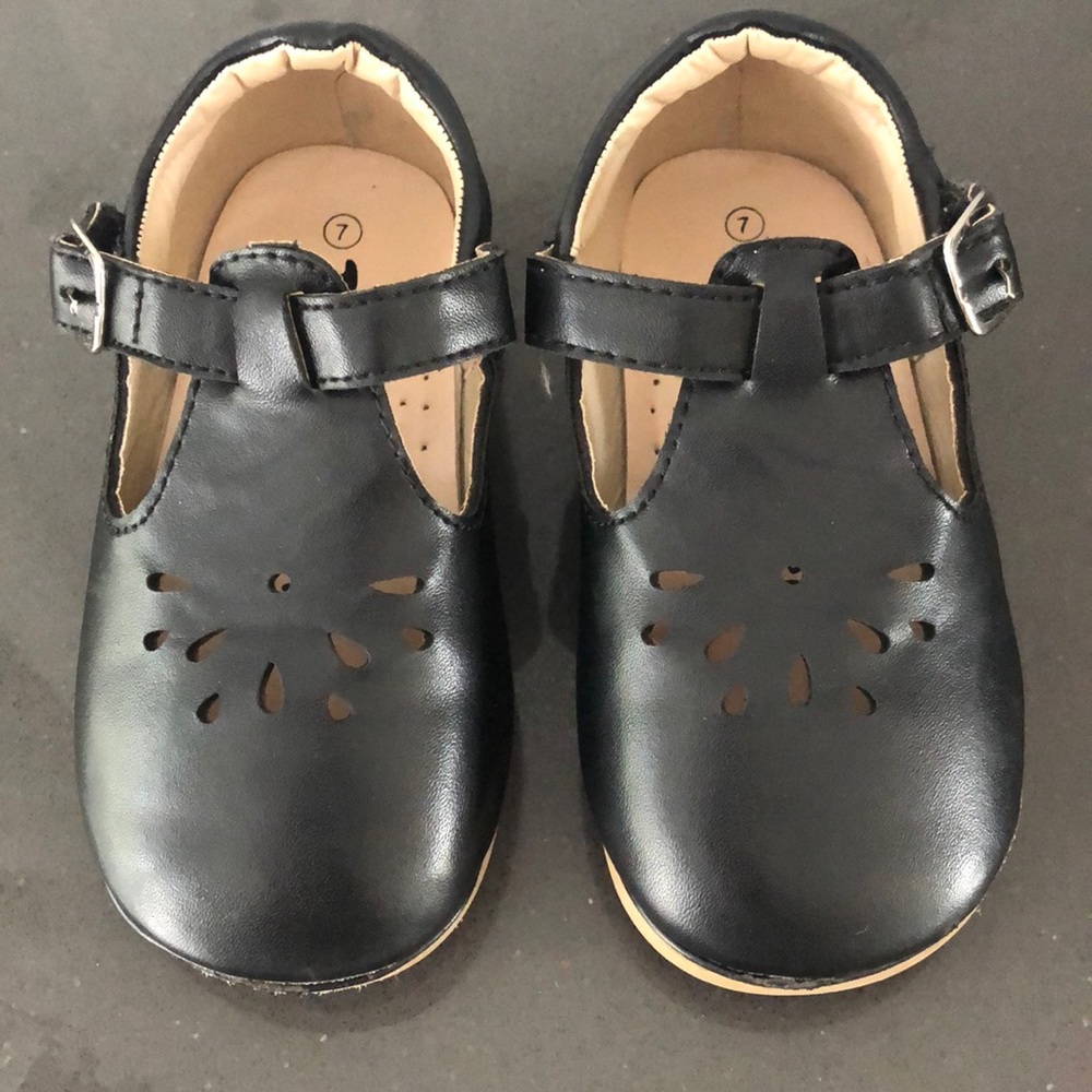 Black faux leather Mary Janes